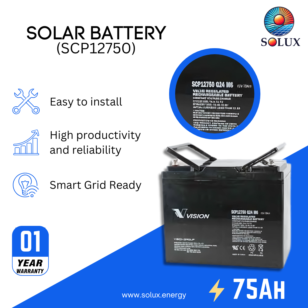 This is an image of Vision 12V 75ah Battery Sealed Lead Acid AGM